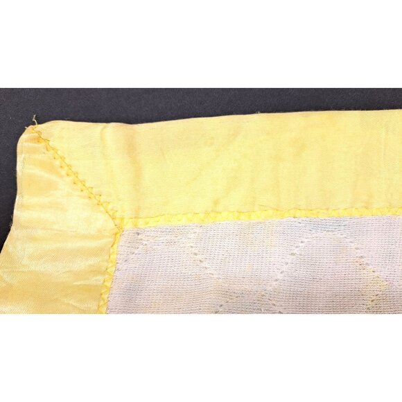 Vintage Patchwork Print Baby Quilt Child Yellow Little Lil Shavers 1970 Satin - Picture 10 of 13